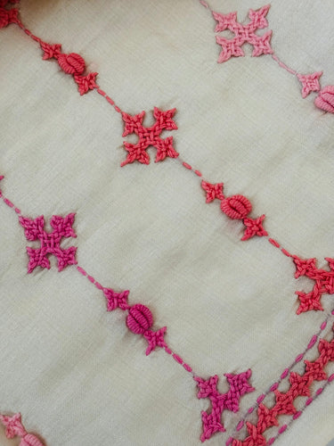 Lightweight Kutch Embroidery Pure Tussar Silk Saree | Off White | Gujarati Hand Embroidery | Ships from California